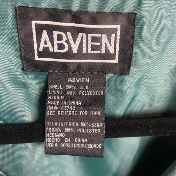 Vintage Abvien Size M Silk Bomber Jacket Green Metallic Gold Floral Full Zip 80s - Picture 3 of 8